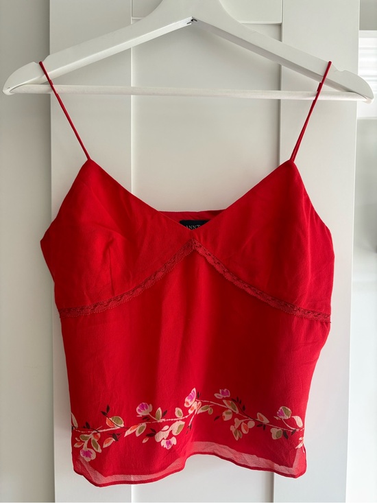 Ann Taylor Tops - Vintage Silk Red Floral-Embroidered Spaghetti Strap Camisole